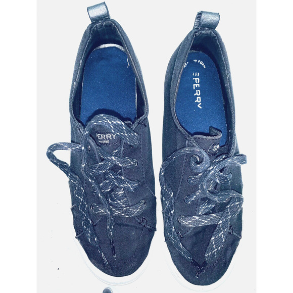 Womens 9 Sperry Canvas Sneakers  Shoes Black Memory Foam Insoles Top Sider Bling - Picture 8 of 13